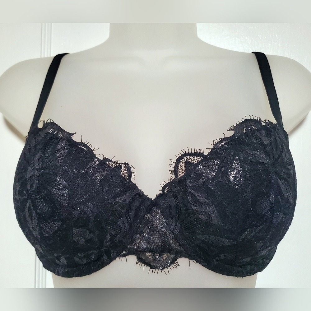 🆕️NWOT PINK Victoria's Secret Black Shimmer Lace Bra, 32DD